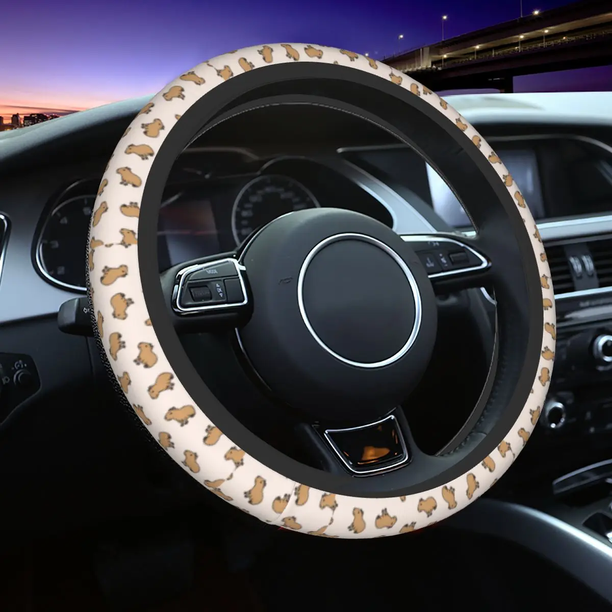 

Cute Capybara Animal Car Steering Wheel Cover 38cm Elastic Cartoon Steering Wheel Protective Cover Car-styling Car Accessories