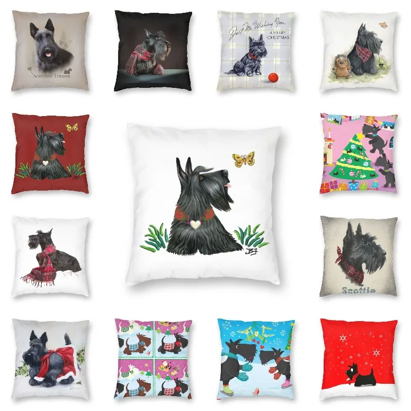 

Scottish Terrier Watching A Butterfly Cushion Cover Sofa Home Decorative Scottie Dog Square Throw Pillow Cover 45*45CM