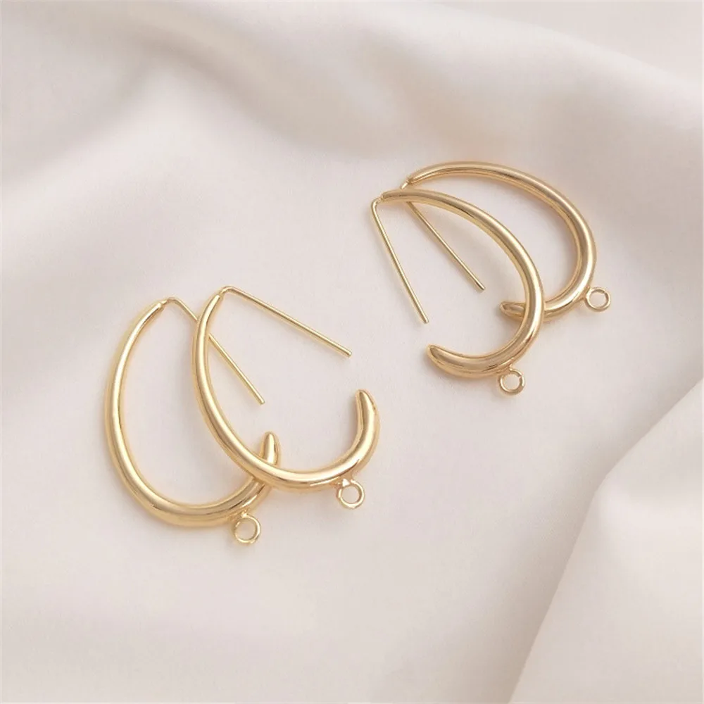 

14K Gold Filled Plated C - shaped earrings with rings, egg - shaped earrings, gold simple net red temperament,diy earrings
