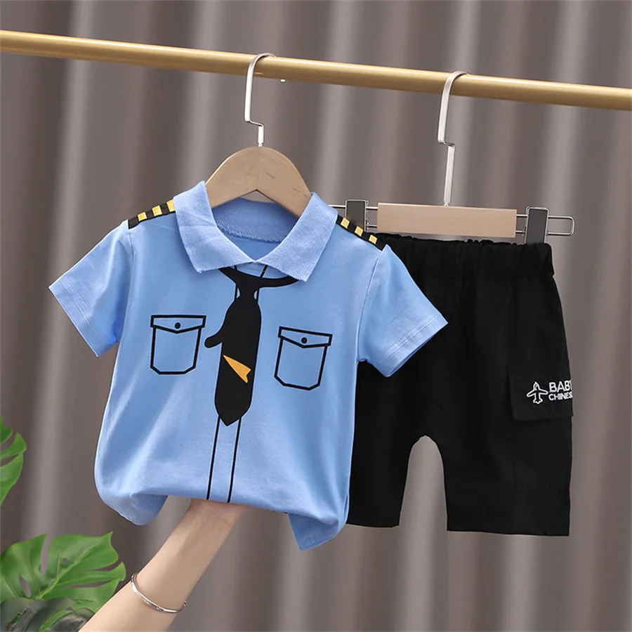 

Newborn baby boys Clothing Set Summer infant boy Pilot Clothes Cotton Kids Captain Costume Toddler military uniforms
