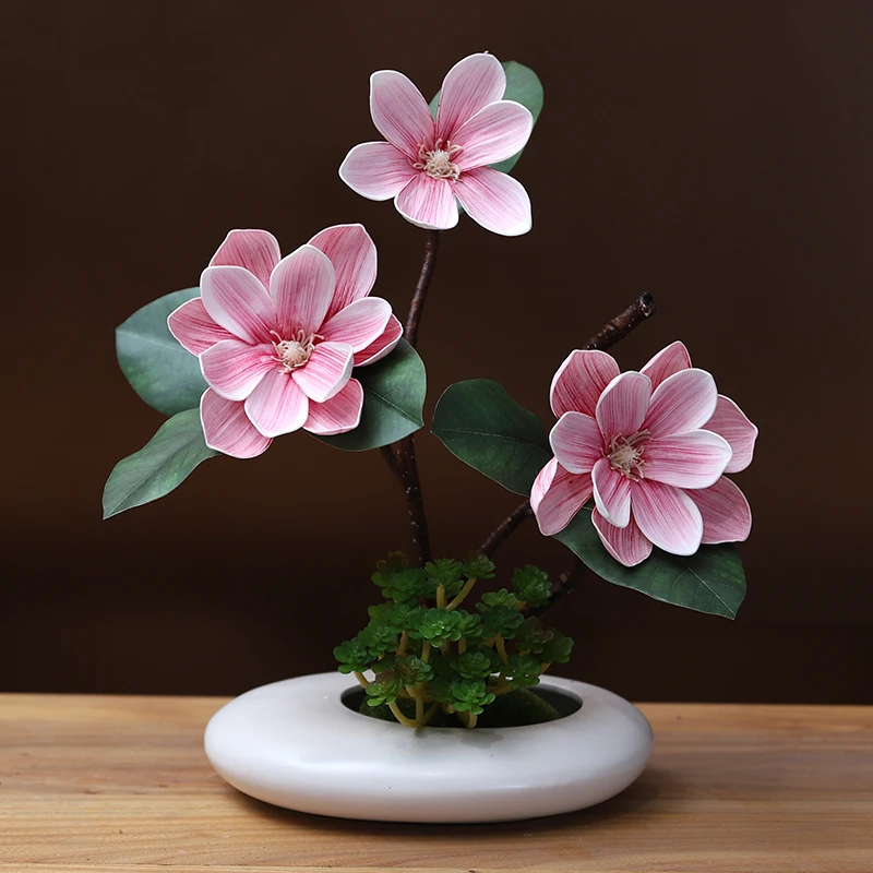 

Modern Simulation Magnolia Ceramic Vase Set Home Livingroom Desktop Flower Pot Furnishing Crafts Cafe Club Ornaments Decoration