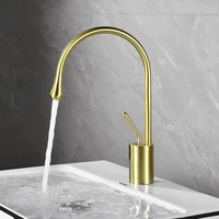 new basin faucet single lever 360 rotation spout moder brass mixer tap for kitchen or bathroom basin water sink mixer gold brush