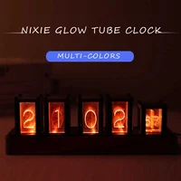 Original Version DIY Wooden Nixie Tube Clock with Colorful RGB LED Glows for Desktop Decoration.Luxury Box Packing for Gift Idea
