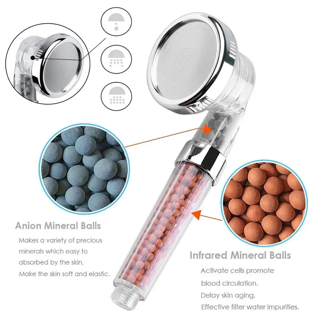 shower head 3 modes bathroom shower adjustable shower head saving water high pressure anion spa shower accessories shower led free global shipping