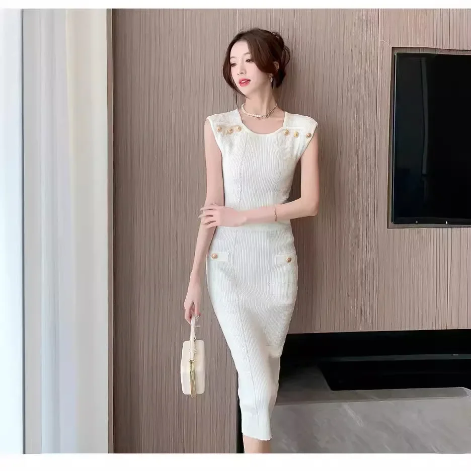 Модное сексуальное утягивающее трикотажное платье 2024 летнее новое поступление