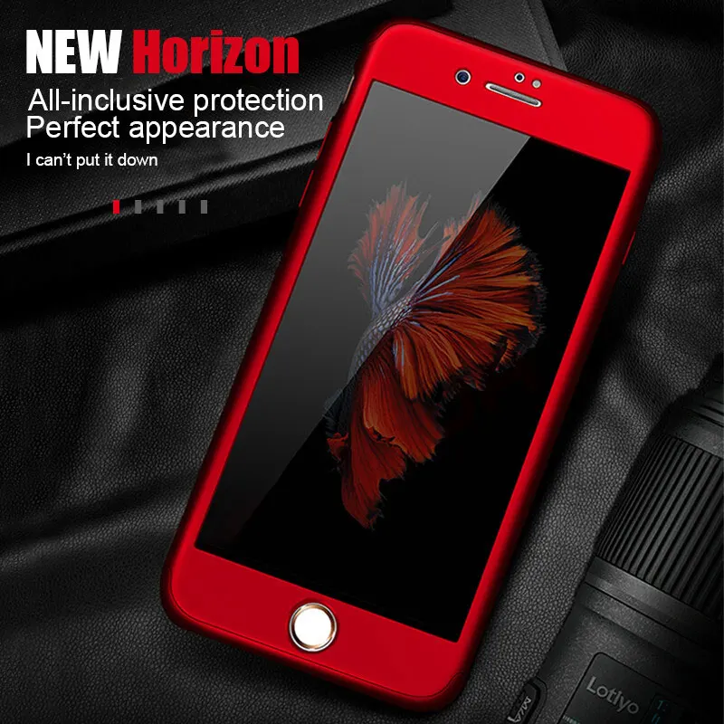360 Full Cover Phone Case For iPhone 7 8 Plus Protective Cover For iPhone 6 6s 12 11 Pro Max XS MAX XR 5 5s SE Case With Glass