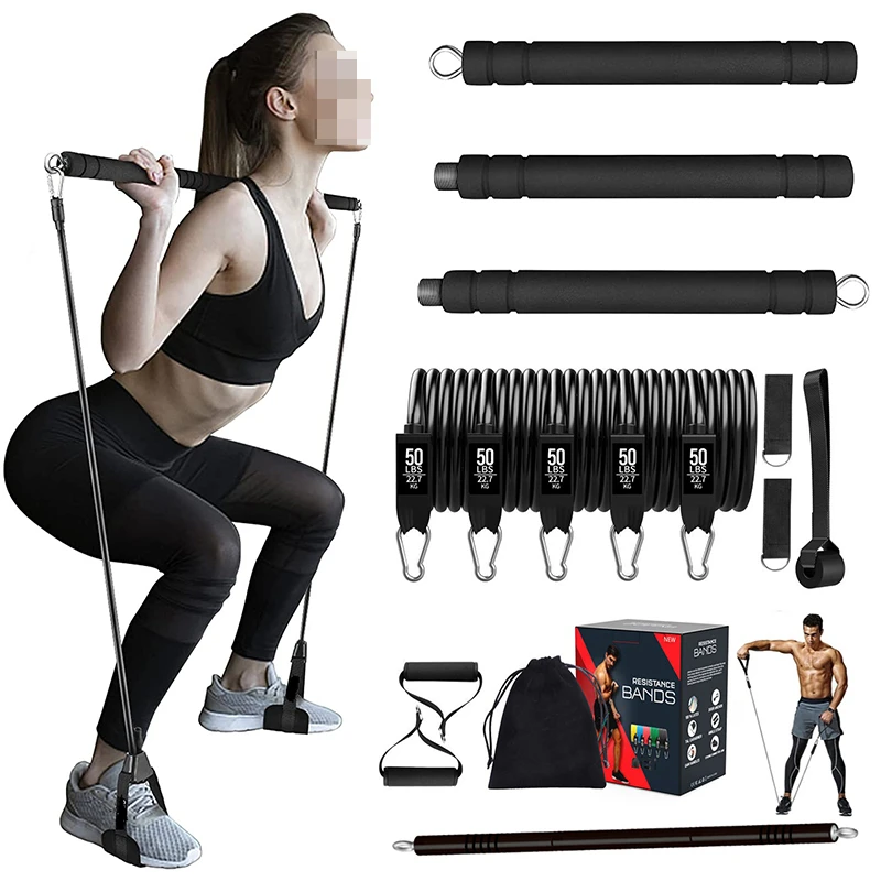 Resistance Bands Set with Workout Bar Exercise Band Fitness Stick Home Gym Bodybuilding Pilates Bar Kit Fitness Equipment