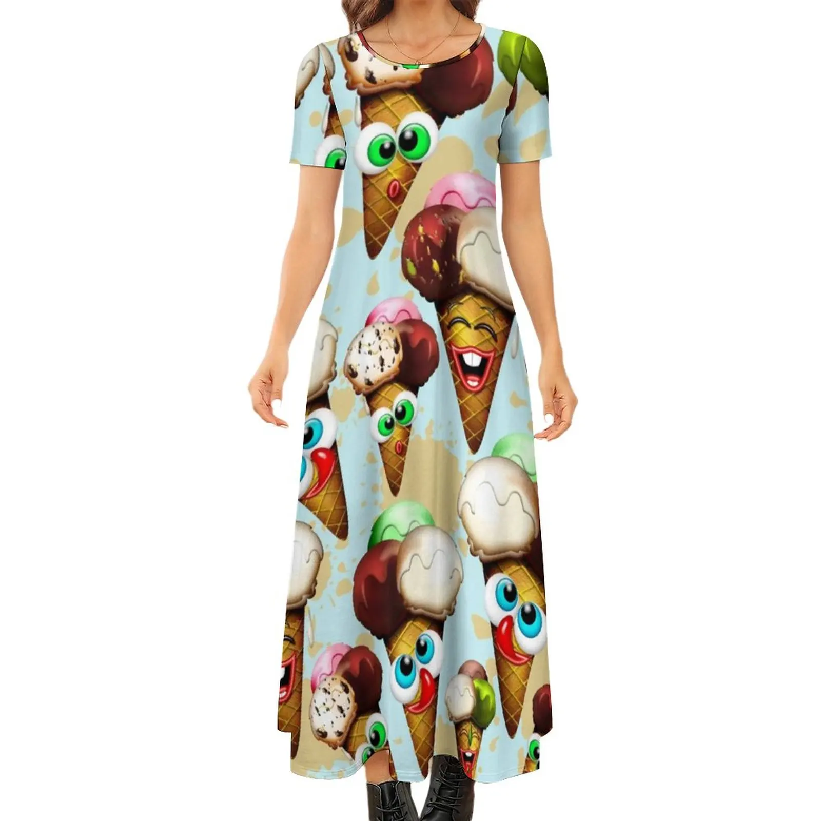 

Fun Ice Cones Dress Cartoon Pattern Aesthetic Bohemia Long Dresses Female Cute Maxi Dress Birthday Present