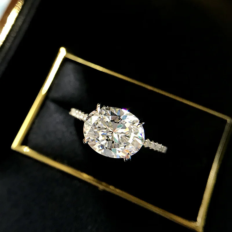 

Jewelry s925 Silver Diamond Oval 8 * 10mm Radian Diamond Bottom Cut 3 Carat Ring Ring