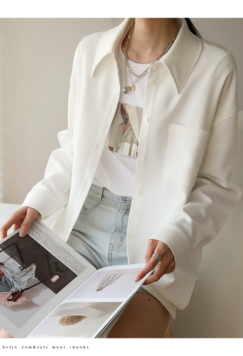 Белая блузка-рубашка большого размера осенняя свободная Модная хлопковая