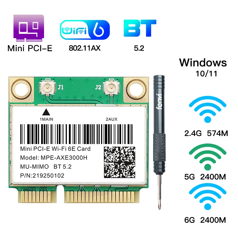 

5374Mbps Wifi 6E AX210 Mini PCIer 802.11ax/ac Bluetooth-compatible 5.2 MU-MIMOvE Wifi Card Tri Band Wireless Network Wlan Adapt