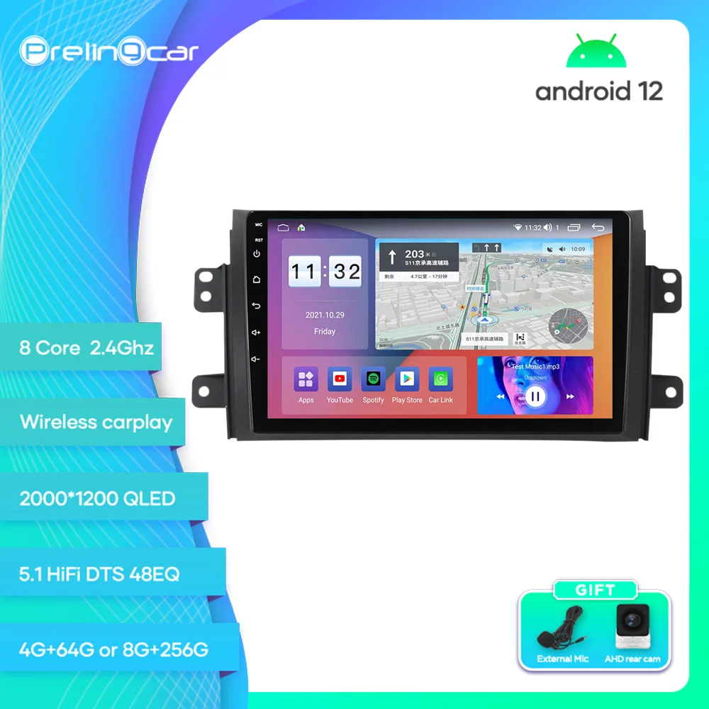 

Prelingcar For Suzuki SX4 2006-2014 Years Android 12 Car Monitor 8 256g Carplay RDS GPS Built 2din Radio DVD Player 5.1HIFI DST
