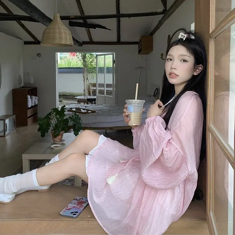 Женская рубашка с длинным рукавом и V-образным вырезом в Корейском стиле новинка