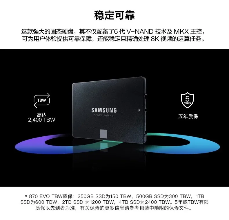 Оригинальный твердотельный накопитель 870 EVO SSD 500 ГБ/1 ТБ/2 ТБ/4 ТБ для ноутбуков