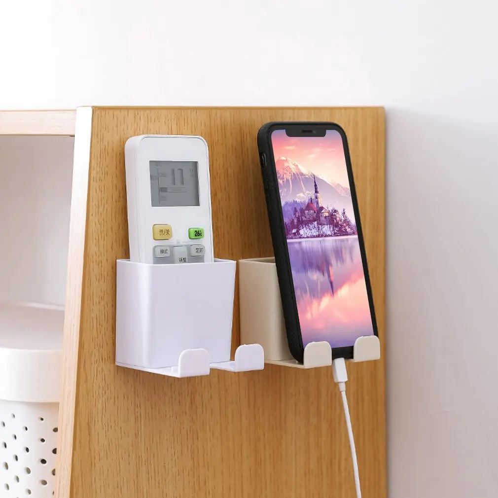 

Wall Mounted Storage Box Remote Control Organizer Case Phone Plug Charging Holder Rack Multifunction Stand For Home