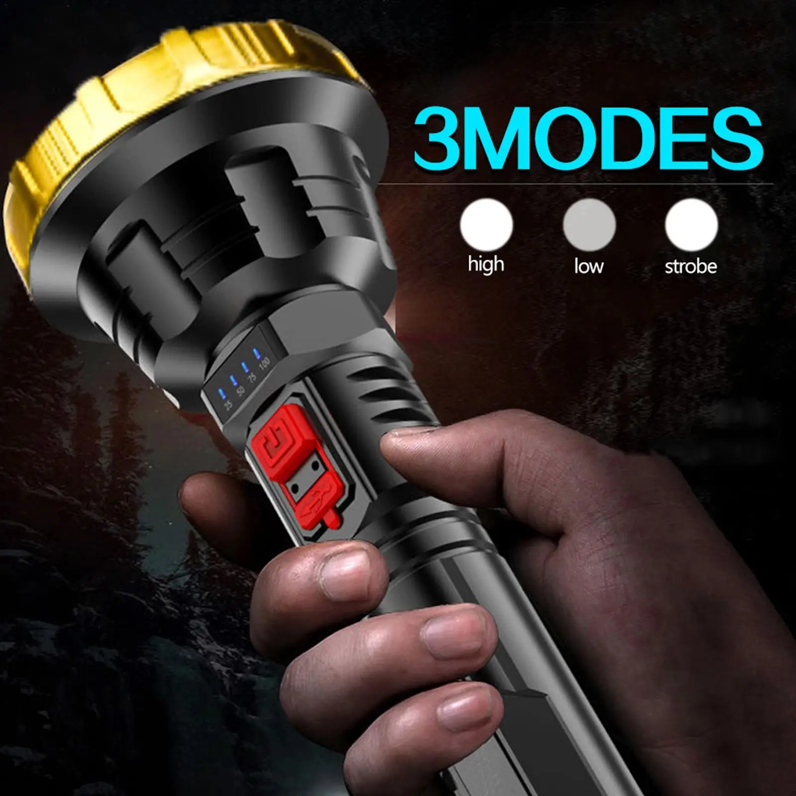 Купи Powerful LED Flashlight High Power USB Rechargeable Lighting 3 Modes IPX6 Waterproof Tactical Torch Camping Outdoor Lights Lamp за 377 рублей в магазине AliExpress