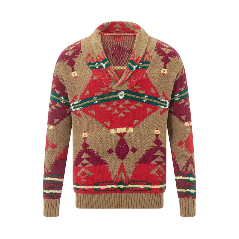 

Xingqing Men Sweater for Winter Christmas Printing Long Sleeve Shawl Collar Pullovers Tops Soft Warm Knitted Clothes Streetwear