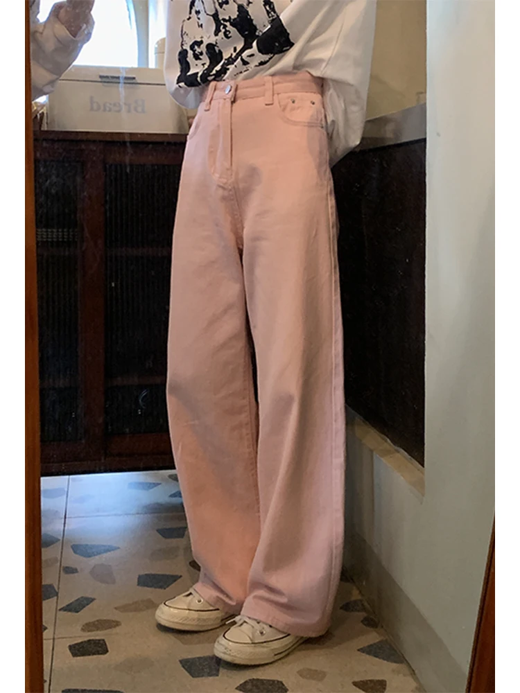 

Pink Streetwear Vintage Straight Loose Jean Pants Summer Womans Jeans High Waist Wide Leg Denim Trouser Baggy Chic Design Ladies