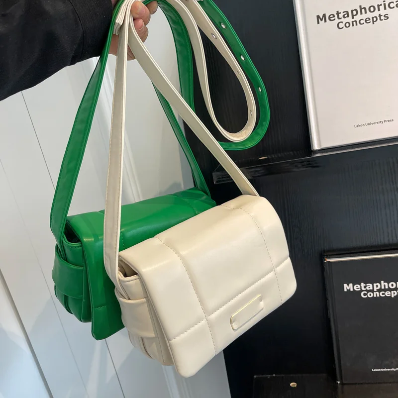 Fashion Soft Leather Shoulder Bags Women Green Square Flap Messenger Bag Female Designer Handbags Luxury Crossbody Bags Lady Sac