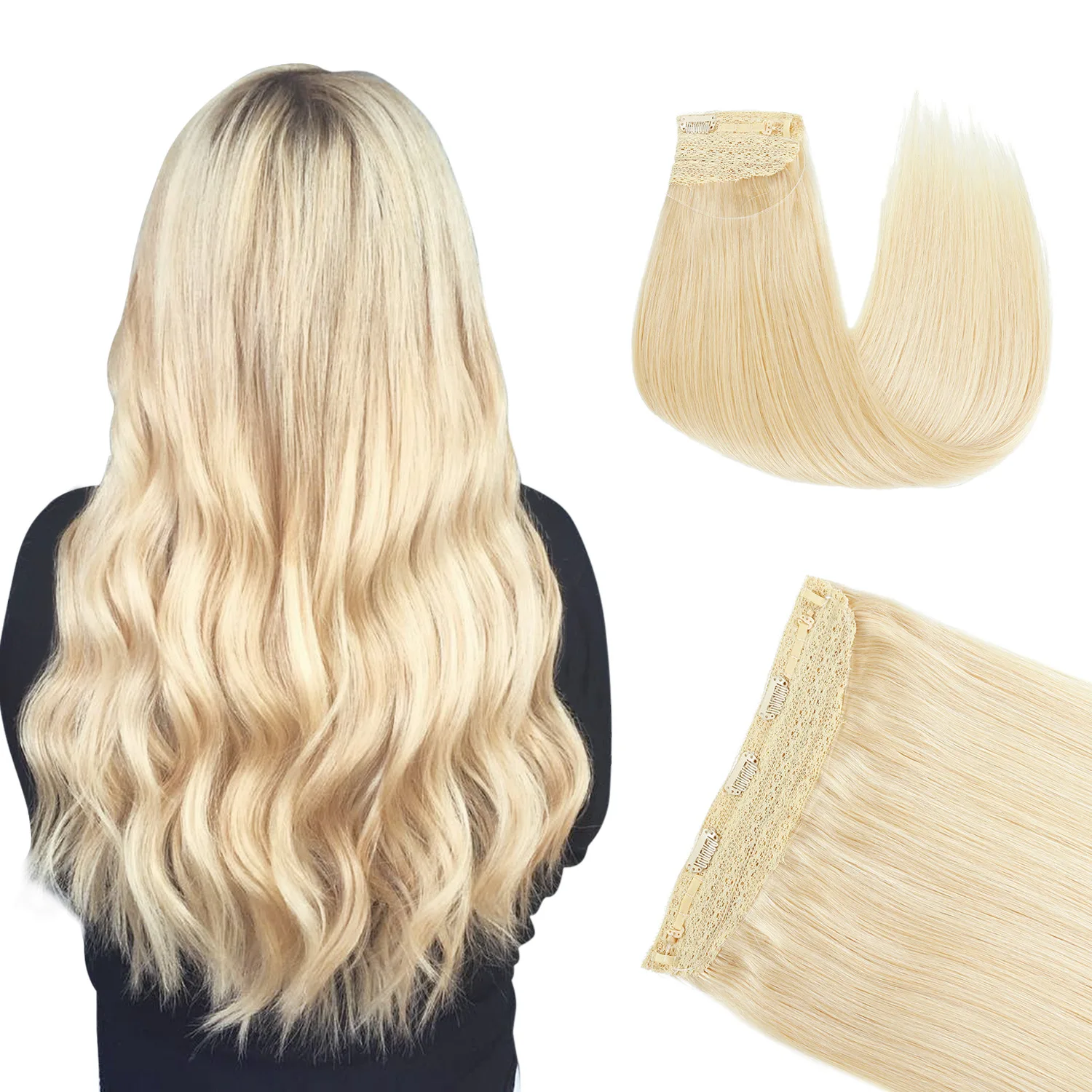

Human Hair Extensions Clip In Hair 12-28inch Straight Fish Line With Clip One Piece Hair Extensions Remy Human Hair Blonde Color
