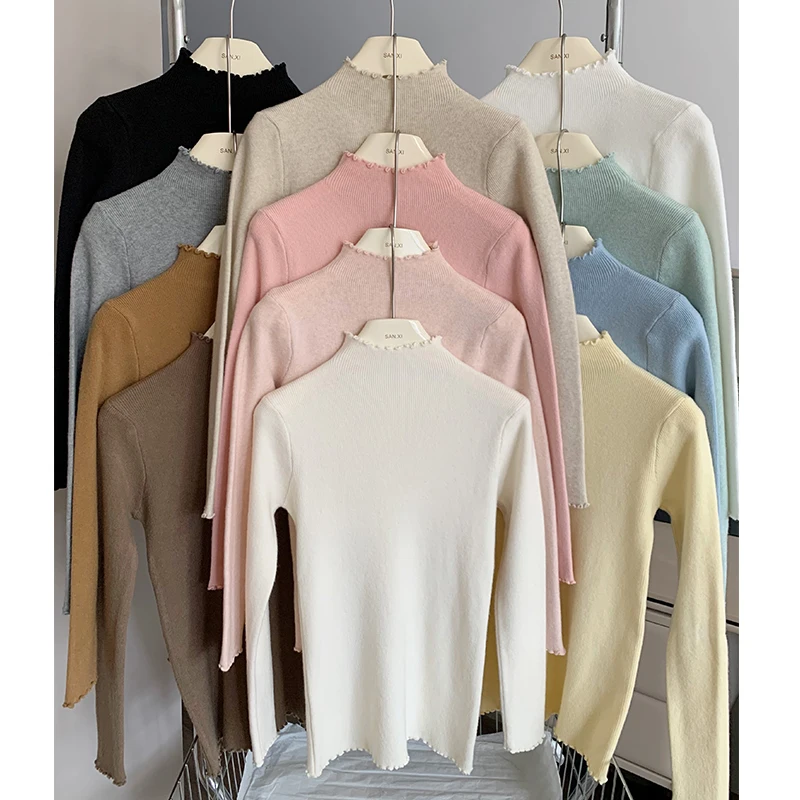 Тринадцать линий кружевной вязаный базовый свитер с полувысоким воротником