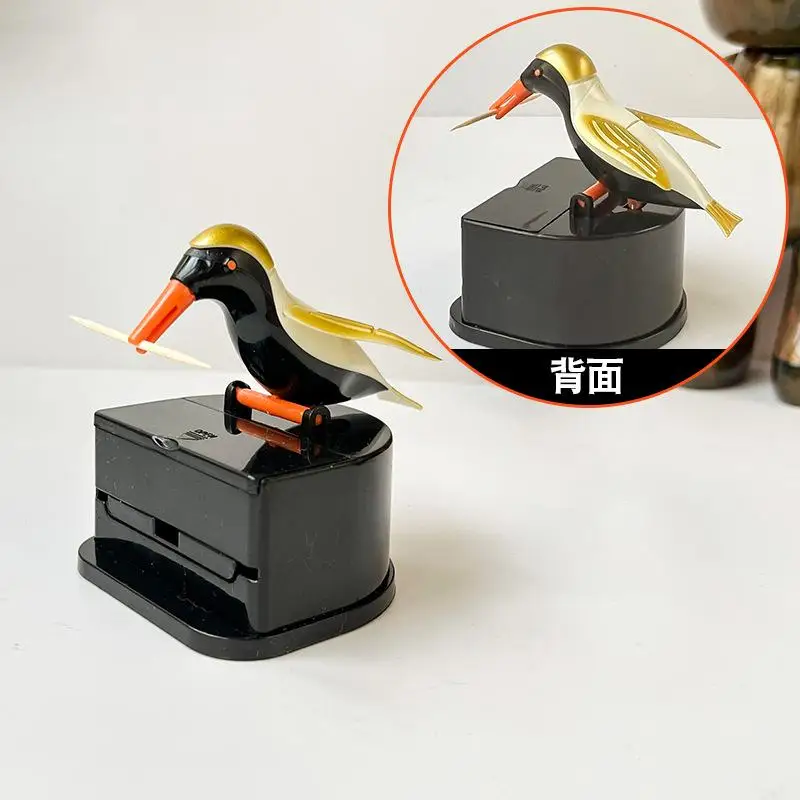 

Lovely bird peck automatic toothpick holder press type toothpick dispenser container plastic home decoration storage box