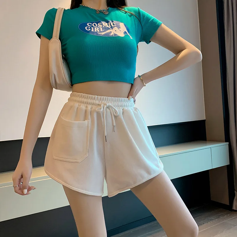 Women's Shorts Solid Cotton Simple Casual Loose Sport Shorts Hipsters Fitness Running Breathable All-match Wide Leg Hot Pants