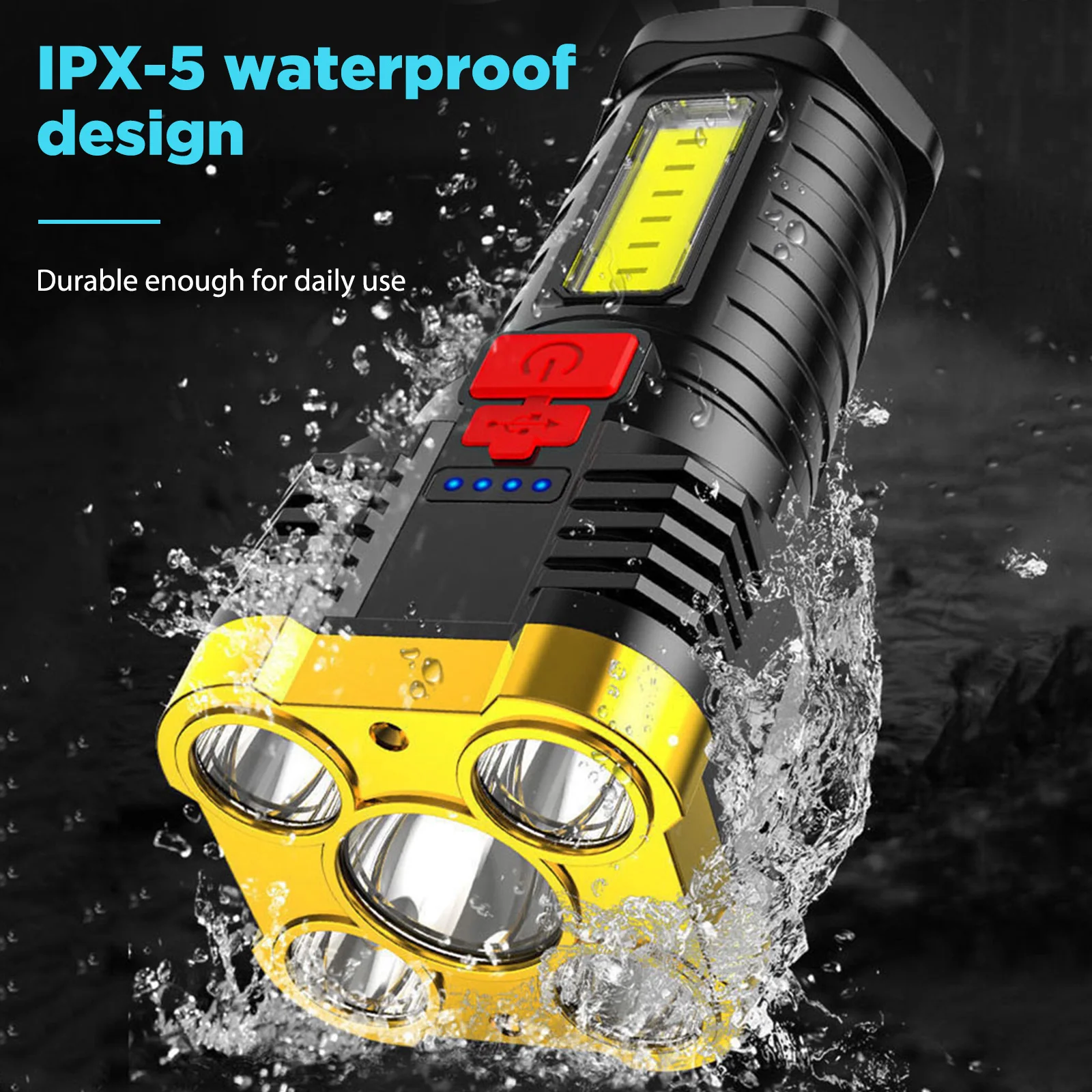 

USB-перезаряжаемый портативный фонарик для наружного освещения, яркий водонепроницаемый фонарик для кемпинга, походов, путешествий, приключ...