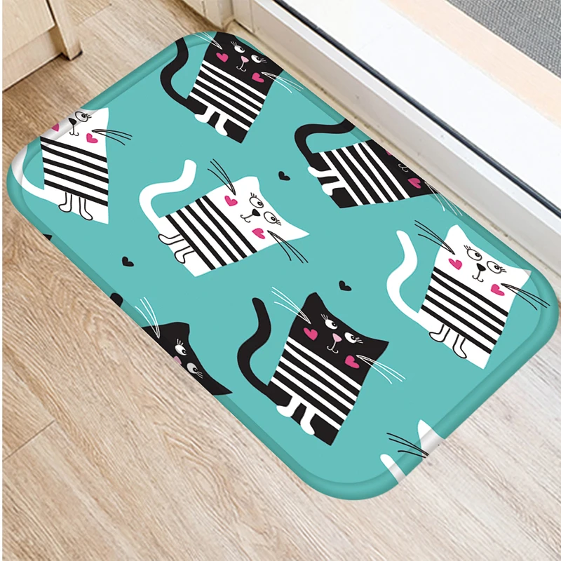 

Cat Printed Pattern Bath Kitchen Entrance Door Mat Coral Velvet Carpet Doormat Indoor Floor Mats Anti-Slip Rug Home Decor 48018