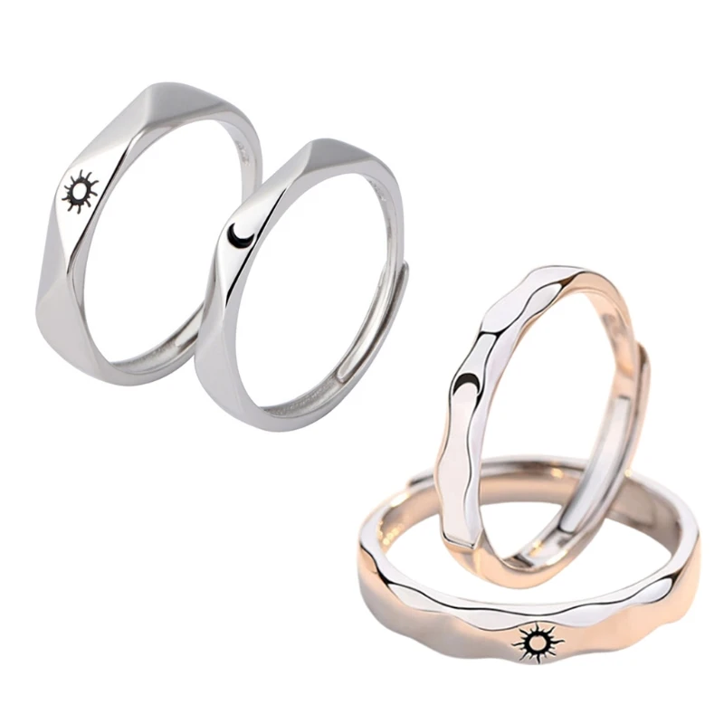 

1 Pair Adjustable Couple Rings for Sun Moon Lover Rings Set Silver Open Finger R