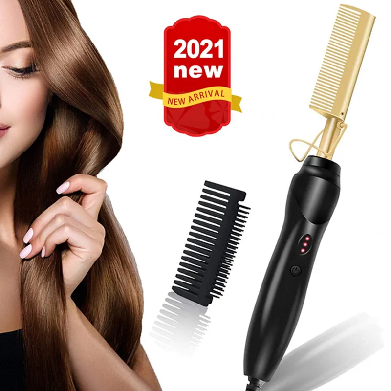 

Hair Straightener Comb Hot Flat Irons Straightening Brush Electric Heating Straighten Comb Wet Dry Use Curler Curling Iron Combs