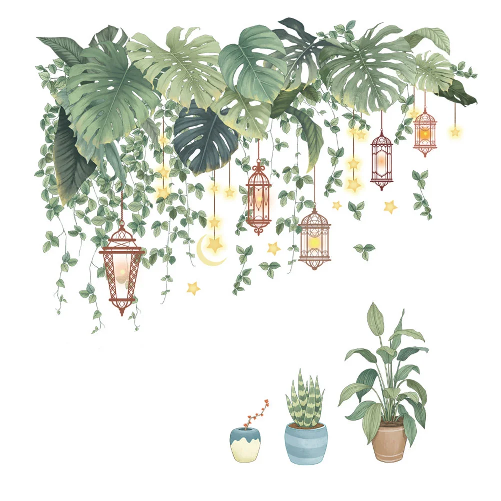 

Wall Leaf Decalsstickers Decal Stickerdecor Green Tropical Mural Palm Nursery Pot Family Self Flower Adhesive Removable Potted