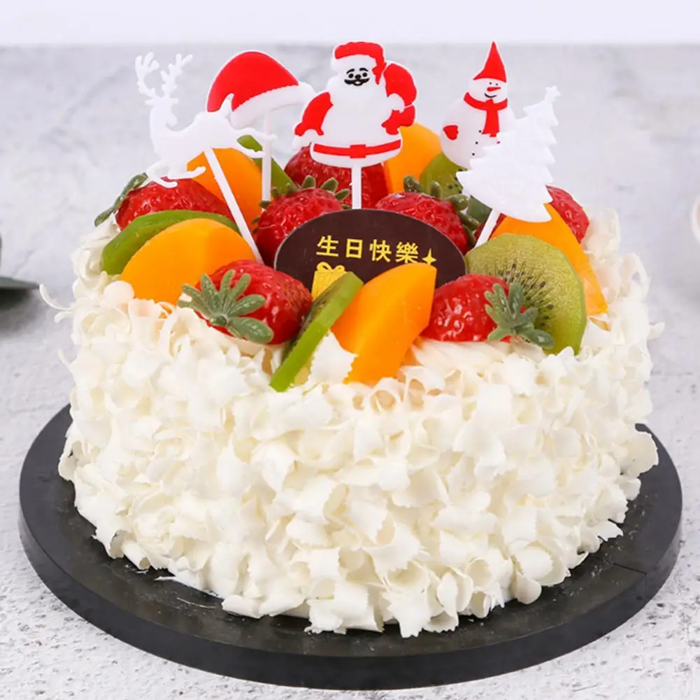 

10Pcs Fruit Merry Christmas Fork Non-slip Cartoon Burr-free Christmas Santa Claus Elk Fruit Fork for Home