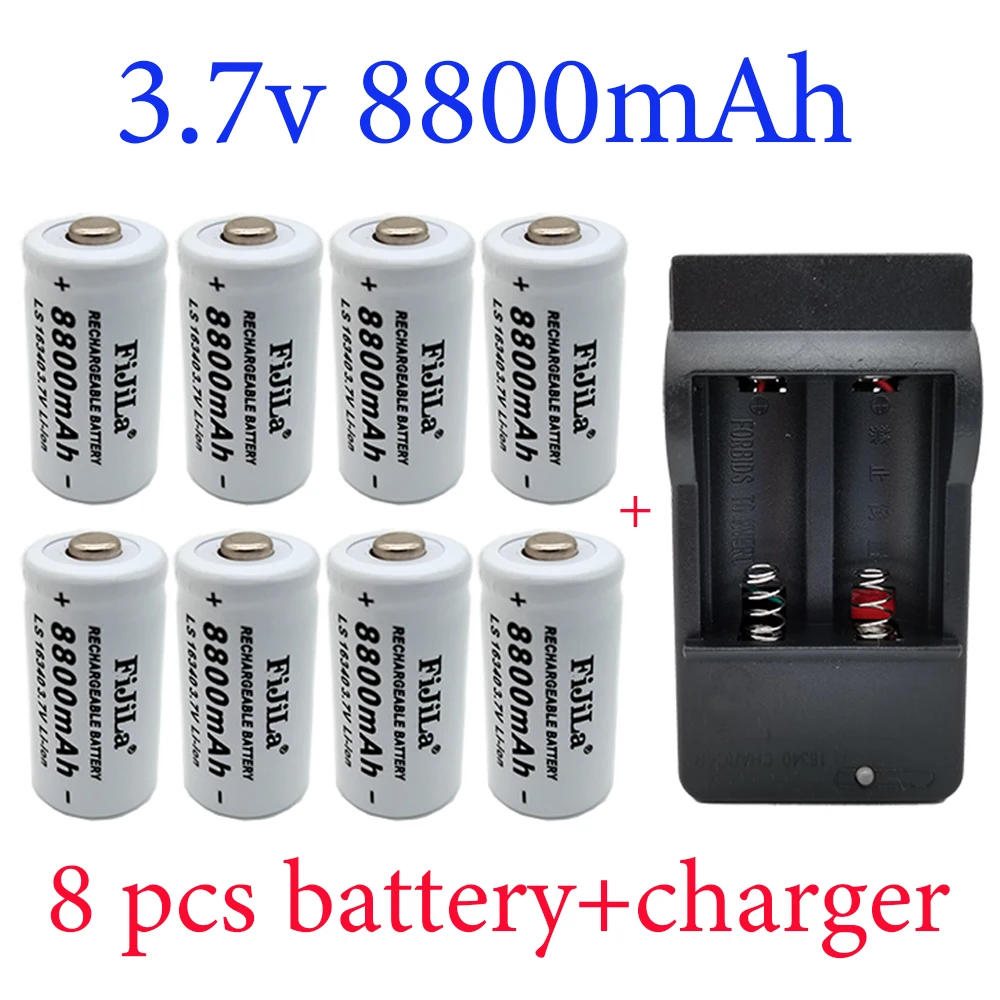 

100% New original 16340 Battery CR123A 16340 Battery 8800mAh 3.7V Li-ion Rechargeable Battery+16340 Charger