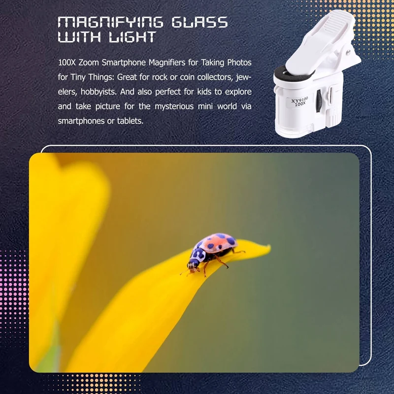 100-кратный зум-микроскоп со светодиодной подсветкой портативная лупа карманная