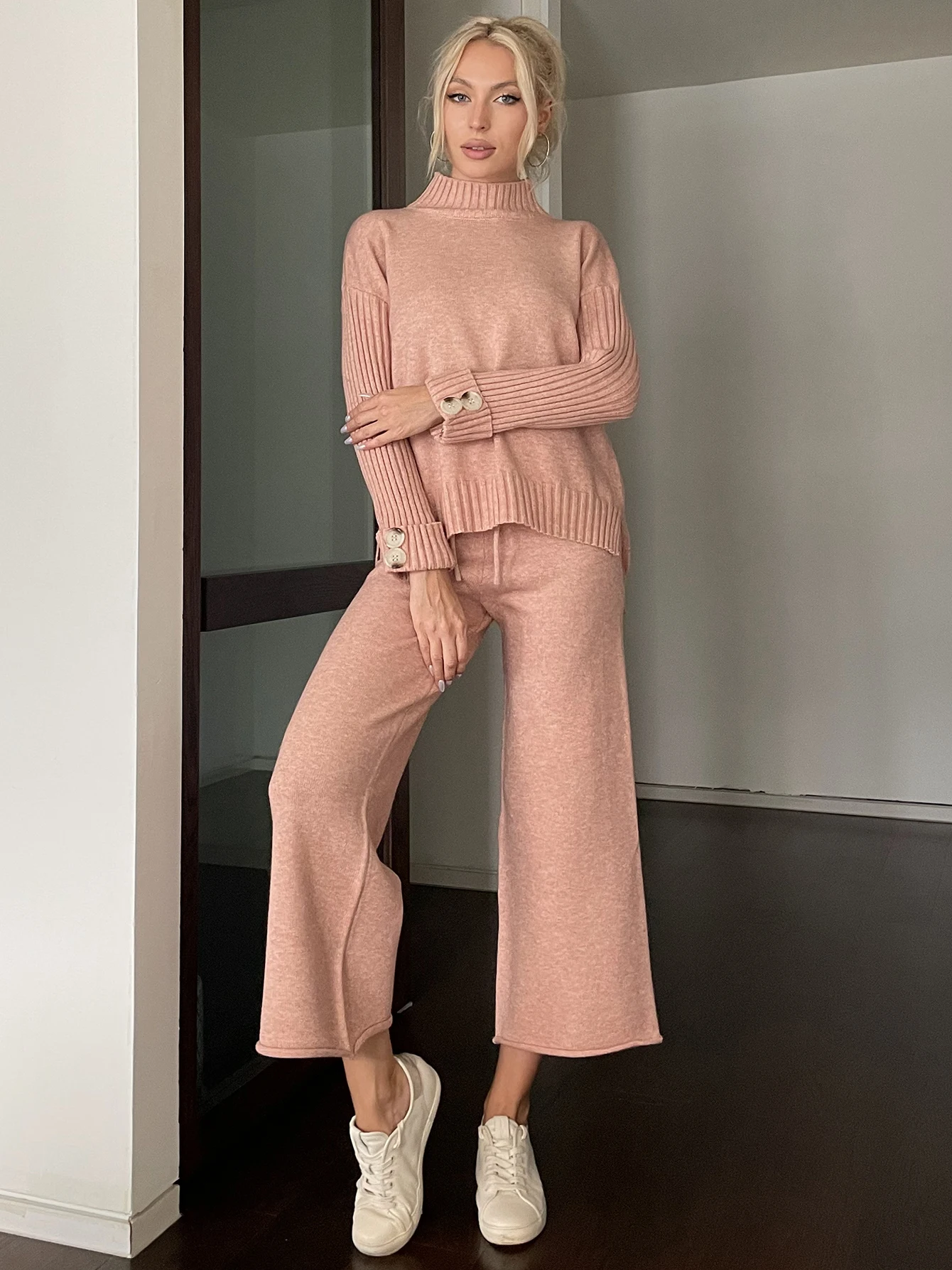 Wixra/однотонные женские комплекты Осень-зима Пуловер с воротником средней высоты