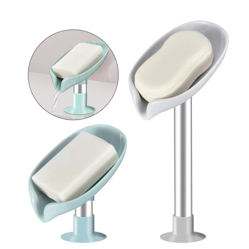 

Leaf Shape Soap Box Bathroom Soap Holder with Suction Cup Drain Soap Dish Plastic Soap Tray Bathroom Accessories