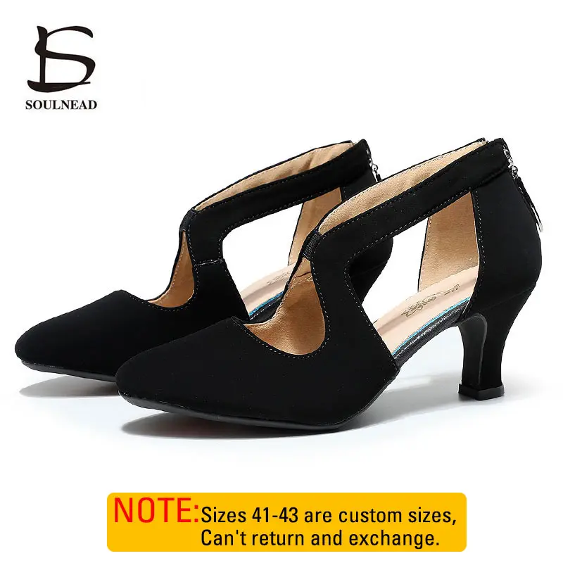 Women Latin Dance Shoes Ladies Dancing Shoes 6cm Heel Salsa Tango Soft Rubber Sole Girls Dance Boots Heeled Sandals Plus Size 43