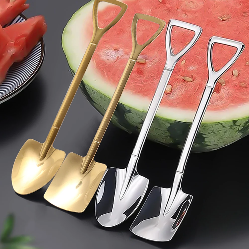 

4Pcs Shovel Spoons Stainless Steel Watermelon Spoon Creative Ice Cream Dessert Coffee Teaspoon Kitchen Tableware Cutlery Set