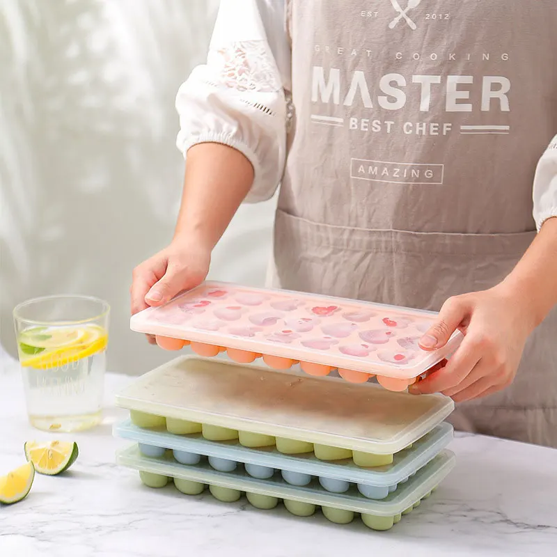 

21 Gird Silicone Ice Tray Mold Food Grade Cube Maker With Cover Heart-shaped Ice Box Popsicle Mold Whiskey Ice Hockey Mold