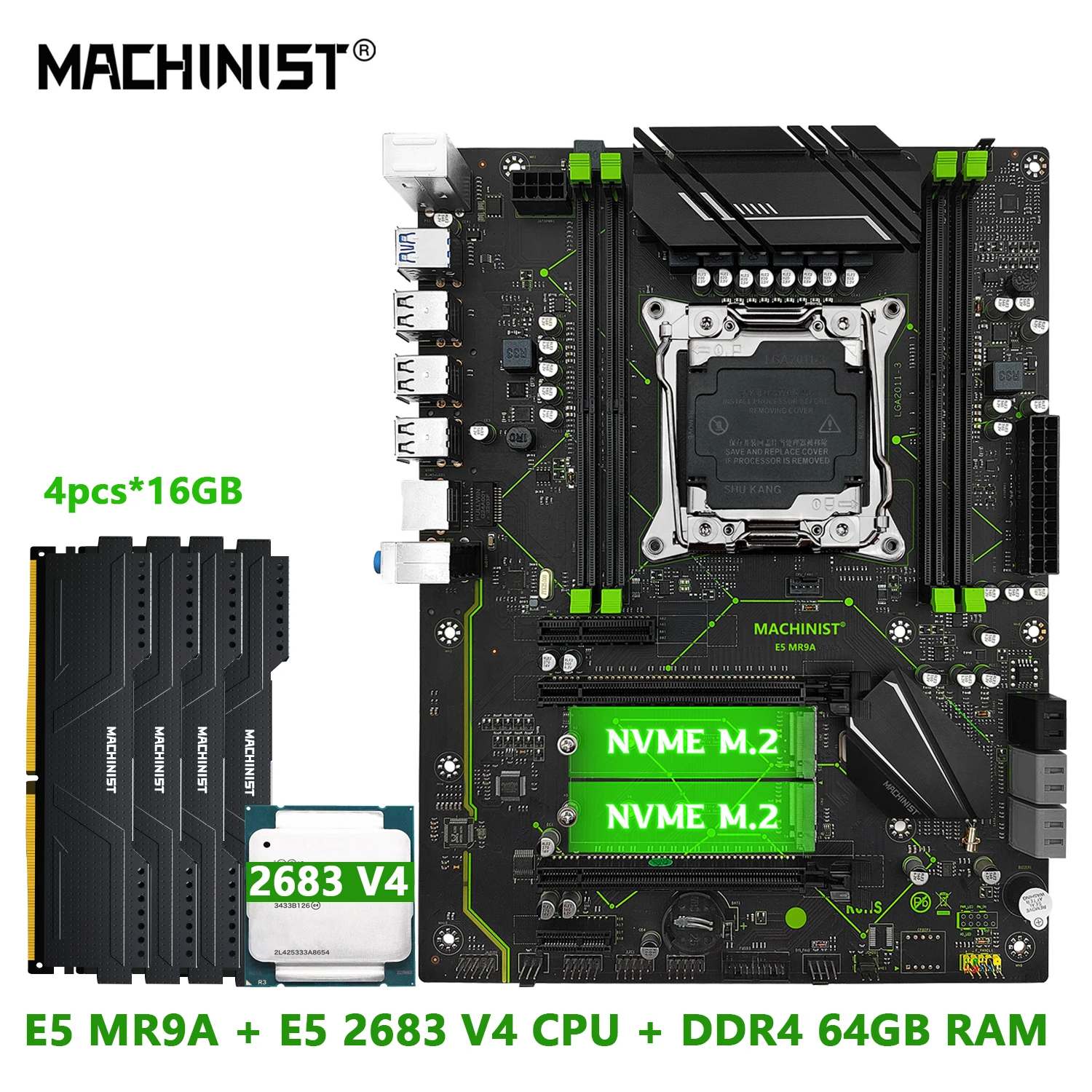 

Комплект материнской платы MACHINIST X99 LGA 2011-3 Xeon E5 2683 V4 ЦПУ процессор DDR4 4*16 ГБ = 64 Гб ОЗУ память NVME M.2 ATX usb3.0 MR9A