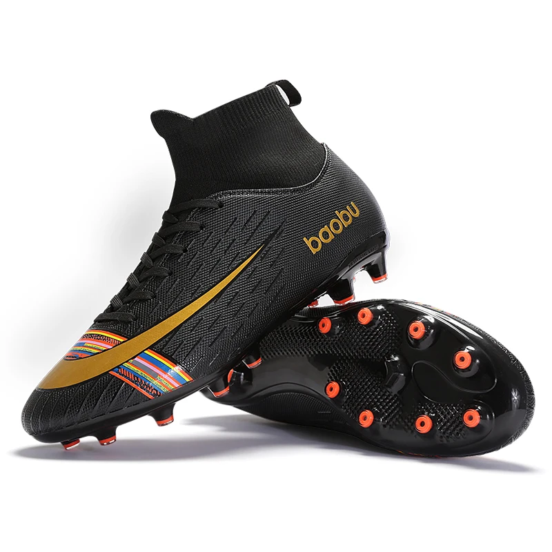 

2022new men soccer shoes adult professional high ankle football boots children grass training cleats footwear kids sneakers35-45