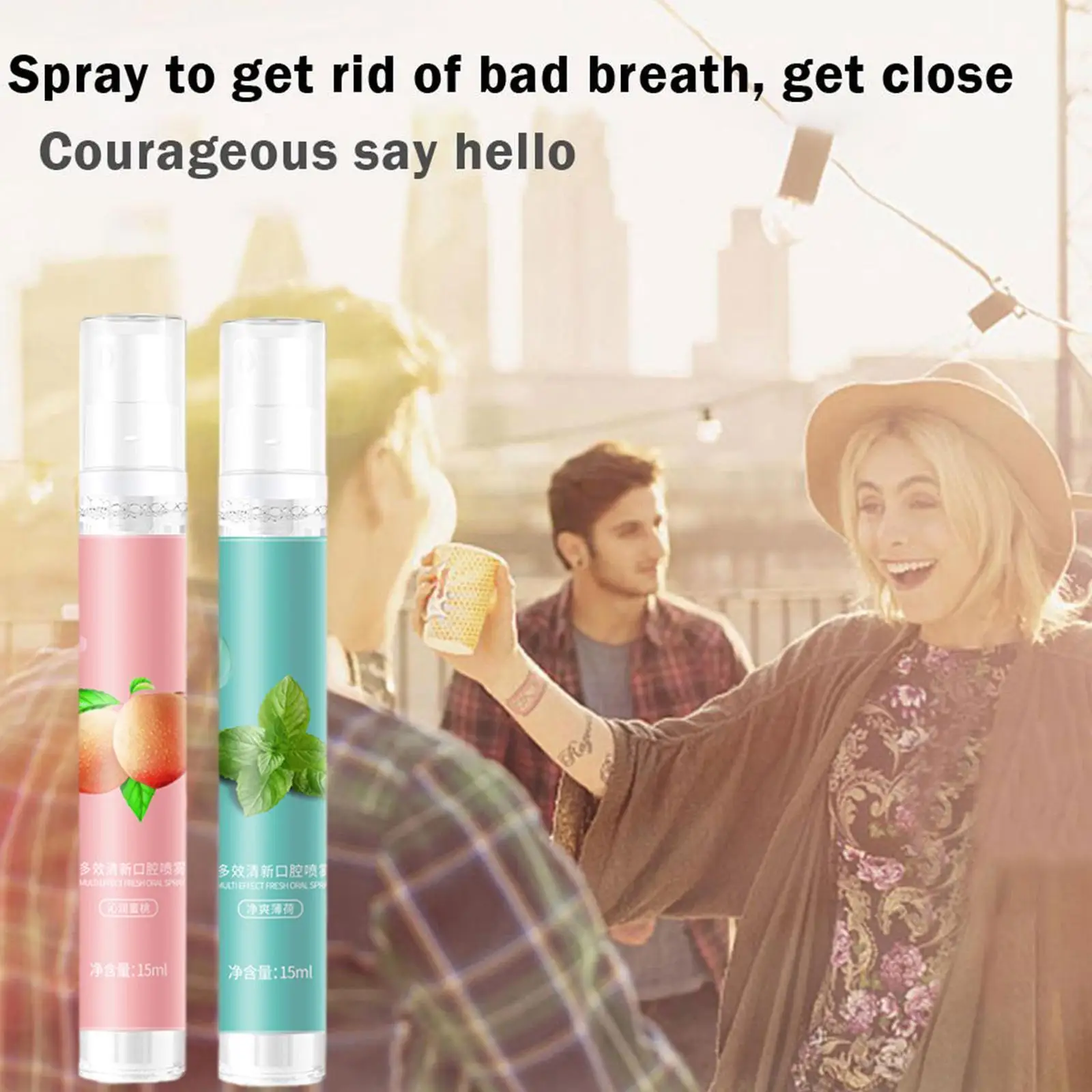 

Spray Breath Freshener Spray Peach Mint Flavor Portable Male Cleaning Female Spray Kissing Hygiene Care Artifact Y2F9