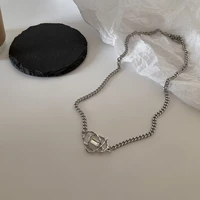 kpop titanium irregular crystal heart pendant necklace clavicle chain for mens winter sweater chain y2k aesthetic jewelry 2022
