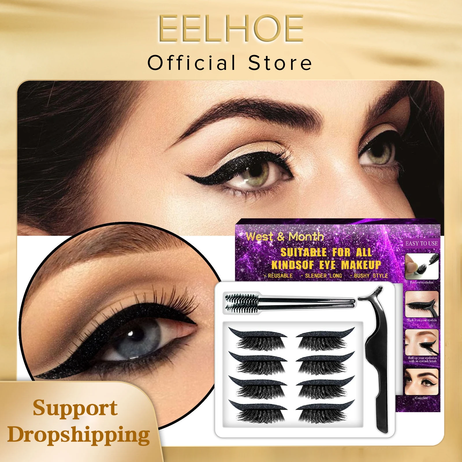 

Self Adhesive Eyelashes No Glue Reusable False Eyelashes Stickers Kit Glitter 3D Eyelashes Eye Makeup Sticker Set Free Shipping
