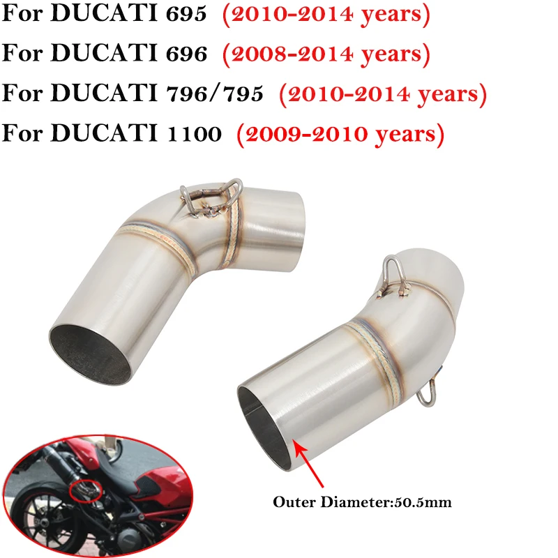 

For Ducati Monster 659 696 795 1100 Hypermotard 796 2008 - 2014 Motorcycle Exhaust Escape Left／Right Mid Link Pipe 51mm Muffler