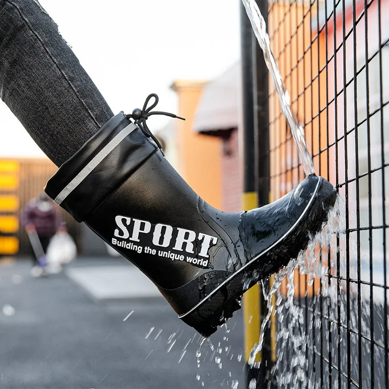 Man Platform Rain Boots Fashion Mid-Calf Non-Slip Waterproof PVC Shoes Car Wash Outdoor New Work Protection Water Fishing Shoes
