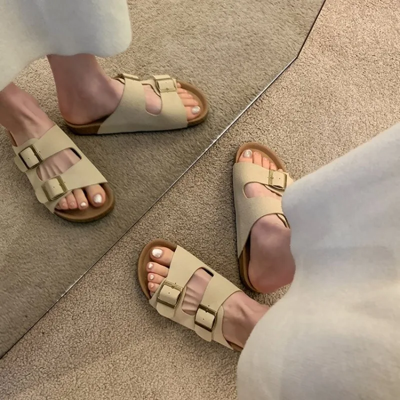 Женские сандалии в римском стиле черные босоножки на плоской подошве пляжная