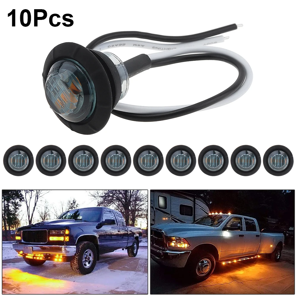 

10pcs Amber 3/4 Inch 12V Round Clearance LED Front Rear Side Indicator Bullet Marker Light for Truck RV Car Bus Trailer Caravan