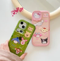 disney winnie pooh sanrio hello kitty kuromi melody dustproof makeup mirror phone case for iphone 11 12 13 pro max x xs xr cover